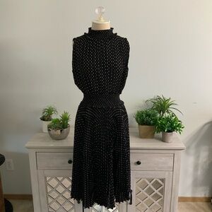Nanette Lepore black & white pleated polka dot midi dress size 6